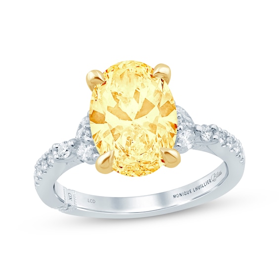Monique Lhuillier Bliss Oval-Cut Yellow & White Lab-Grown Diamond Engagement Ring 3-1/3 ct tw 18K White Gold