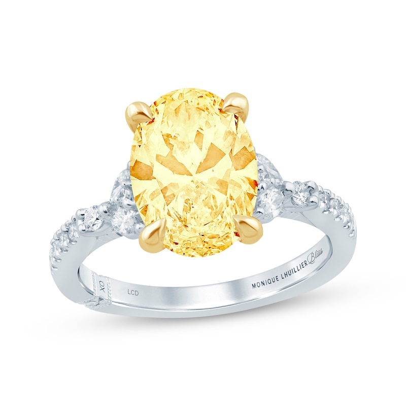 Main Image 1 of Monique Lhuillier Bliss Oval-Cut Yellow & White Lab-Grown Diamond Engagement Ring 3-1/3 ct tw 18K White Gold