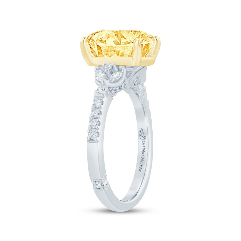 Main Image 2 of Monique Lhuillier Bliss Oval-Cut Yellow & White Lab-Grown Diamond Engagement Ring 3-1/3 ct tw 18K White Gold