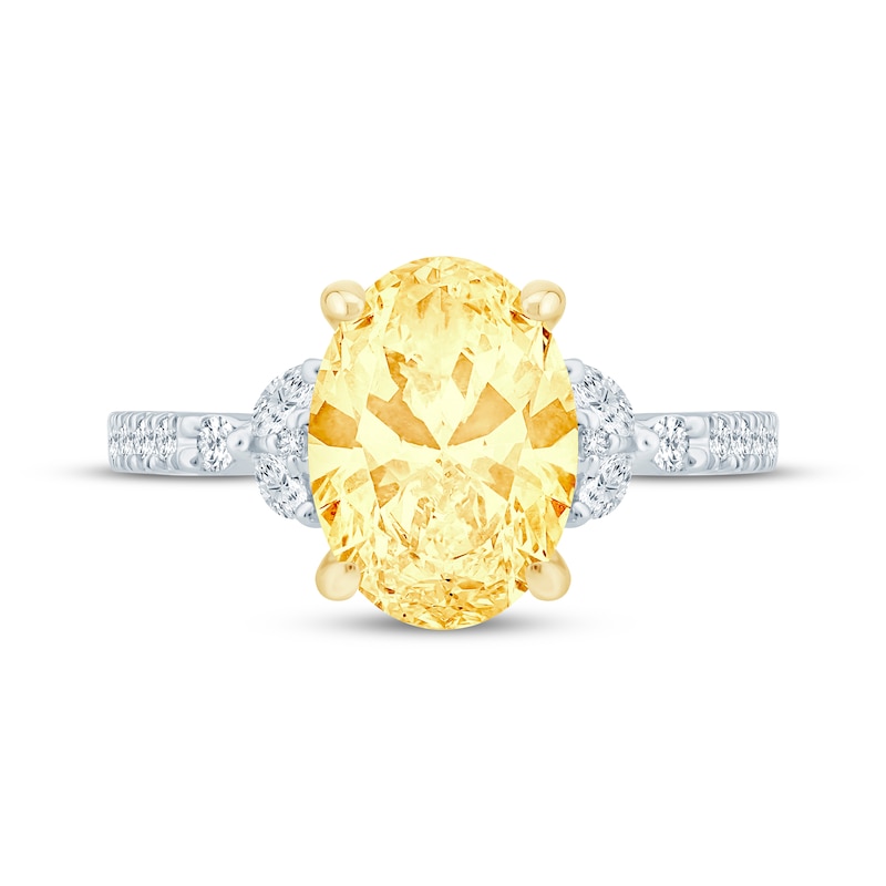 Main Image 4 of Monique Lhuillier Bliss Oval-Cut Yellow & White Lab-Grown Diamond Engagement Ring 3-1/3 ct tw 18K White Gold