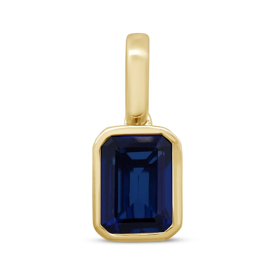 Emerald-Cut Blue Lab-Created Sapphire Bezel-Set Charm 10K Yellow Gold