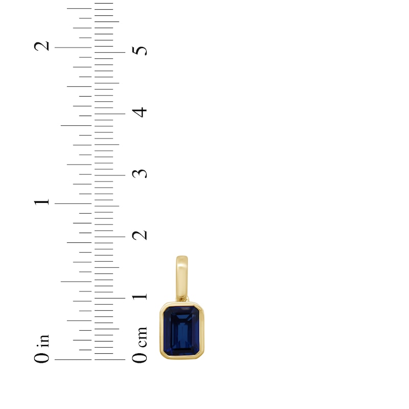 Main Image 3 of Emerald-Cut Blue Lab-Created Sapphire Bezel-Set Charm 10K Yellow Gold