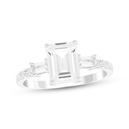 Emerald-Cut White Lab-Created Sapphire Ring Sterling Silver