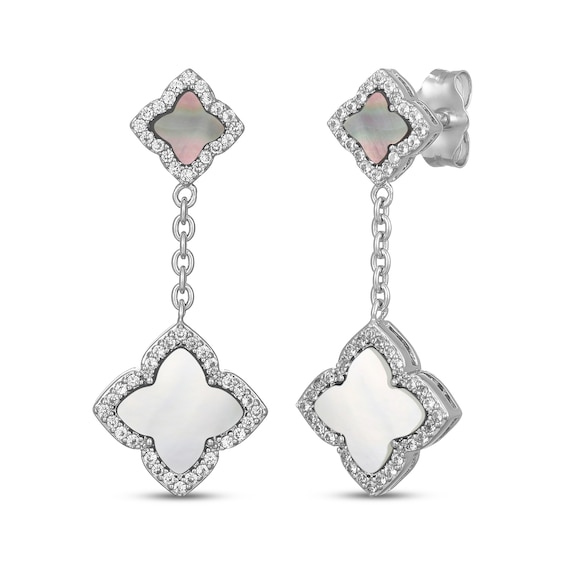 STUDIO BY KAY Clover-Shaped Mother-of-Pearl & White Lab-Created Chain Dangle Earrings Sterling Silver