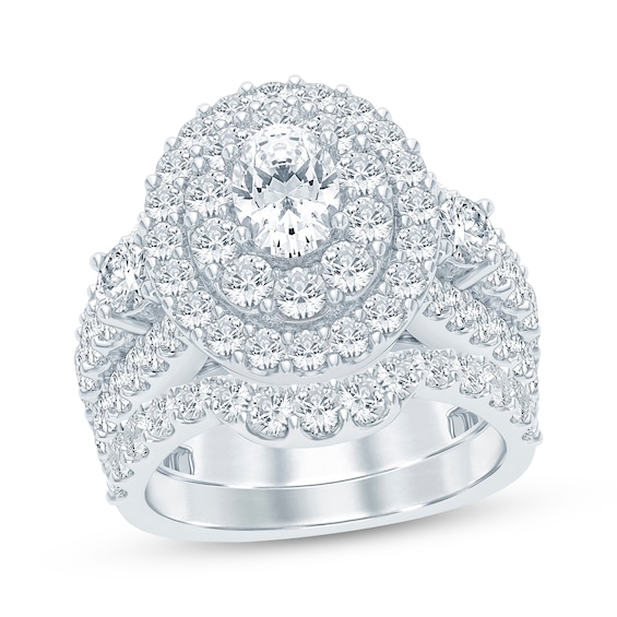 Lab-Grown Diamonds Oval-Cut Double Halo Bridal Set 3-1/2 ct tw 14K White Gold