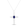 Thumbnail Image 1 of Oval-Cut Blue Lab-Created Sapphire & White Lab-Created Sapphire Twist Cross Necklace Sterling Silver 18"