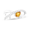 Thumbnail Image 1 of Pear-Shaped Citrine & White Lab-Created Sapphire Orbit Ring Sterling Silver