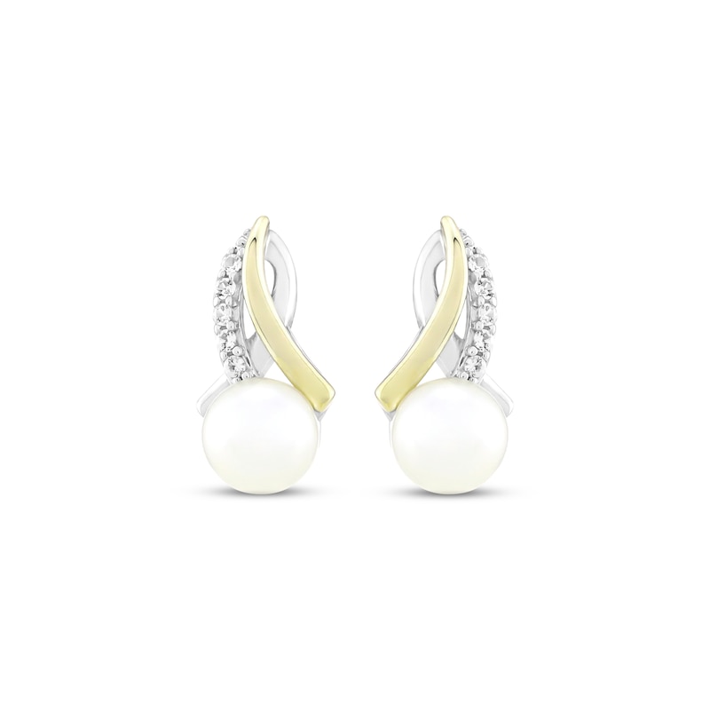 Main Image 2 of Cultured Pearl & White Lab-Created Sapphire Drop Earrings Sterling Silver & 10K Yellow Gold