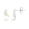 Thumbnail Image 3 of Cultured Pearl & White Lab-Created Sapphire Drop Earrings Sterling Silver & 10K Yellow Gold