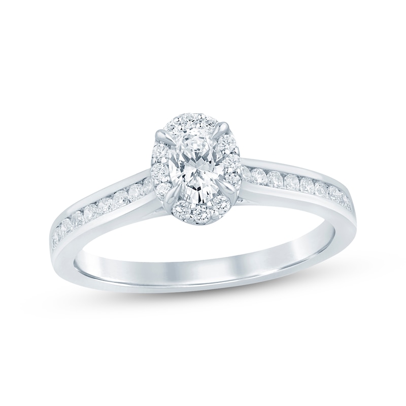 Main Image 1 of Now + Forever Lab-Grown Diamonds Oval-Cut Halo Engagement Ring 1/2 ct tw 14K White Gold