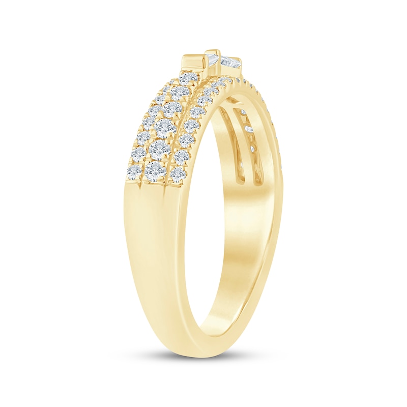 Main Image 2 of KAY Bow Collection Baguette & Round-Cut Lab-Grown Diamond Anniversary Ring 1/2 ct tw 14K Yellow Gold