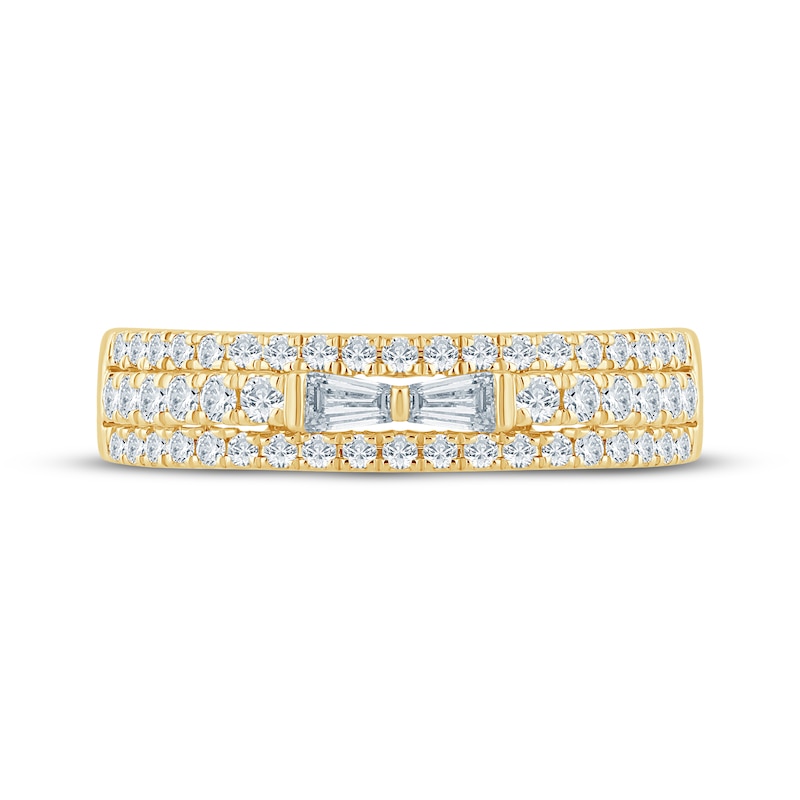 Main Image 3 of KAY Bow Collection Baguette & Round-Cut Lab-Grown Diamond Anniversary Ring 1/2 ct tw 14K Yellow Gold