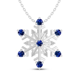 Blue & White Lab-Created Sapphire Snowflake Necklace Sterling Silver 18"
