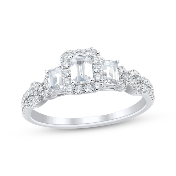 Emerald-Cut Diamond Three-Stone Engagement Ring 1 ct tw 14K White Gold