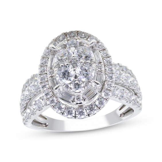 Now + Forever Multi-Diamond Oval Double-Halo Engagement Ring 2 ct tw 14K White Gold