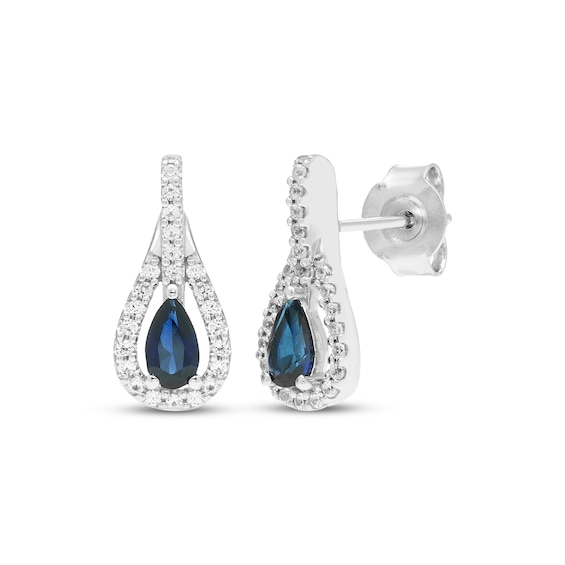 Pear-Shaped Blue Lab-Created Sapphire & White Lab-Created Sapphire Teardrop Frame Earrings Sterling Silver