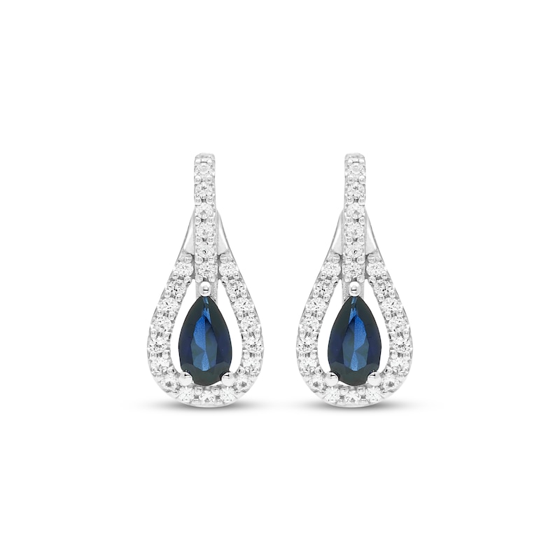 Main Image 2 of Pear-Shaped Blue Lab-Created Sapphire & White Lab-Created Sapphire Teardrop Frame Earrings Sterling Silver