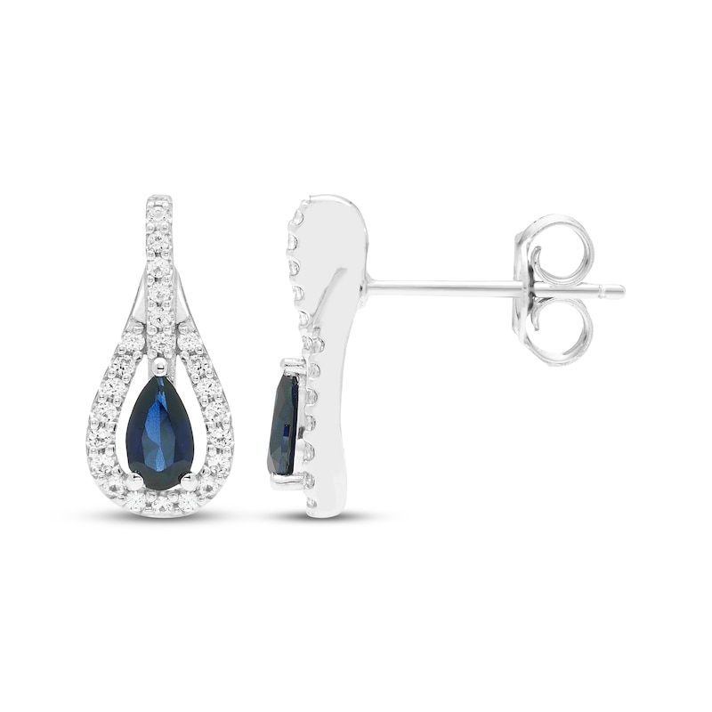 Main Image 3 of Pear-Shaped Blue Lab-Created Sapphire & White Lab-Created Sapphire Teardrop Frame Earrings Sterling Silver