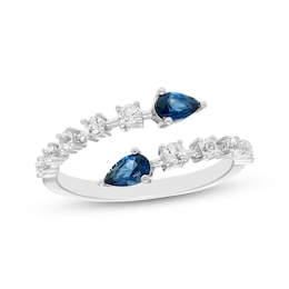 Pear-Shaped Blue Lab-Created Sapphire Deconstructed Bypass Ring Sterling Silver