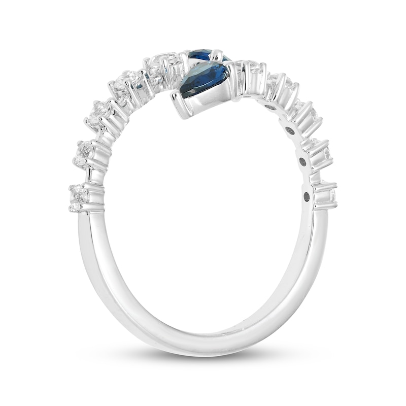 Main Image 2 of Pear-Shaped Blue Lab-Created Sapphire Deconstructed Bypass Ring Sterling Silver