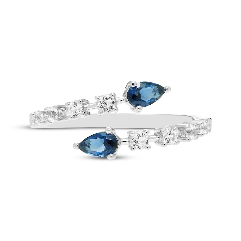 Main Image 3 of Pear-Shaped Blue Lab-Created Sapphire Deconstructed Bypass Ring Sterling Silver