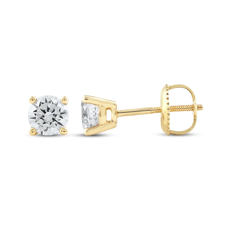 Main Image 3 of KAY Lab-Grown Diamonds Round-Cut Solitaire Stud Earrings 3/4 ct tw 10K Yellow Gold (F/SI2)