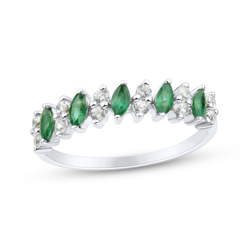 Main Image 1 of Now + Forever Marquise-Cut Natural Emerald & Diamond Anniversary Ring 1/5 ct tw 10K White Gold