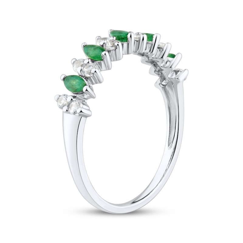 Main Image 2 of Now + Forever Marquise-Cut Natural Emerald & Diamond Anniversary Ring 1/5 ct tw 10K White Gold