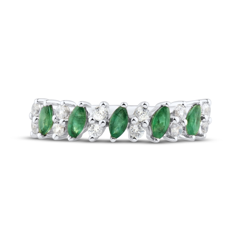 Main Image 3 of Now + Forever Marquise-Cut Natural Emerald & Diamond Anniversary Ring 1/5 ct tw 10K White Gold