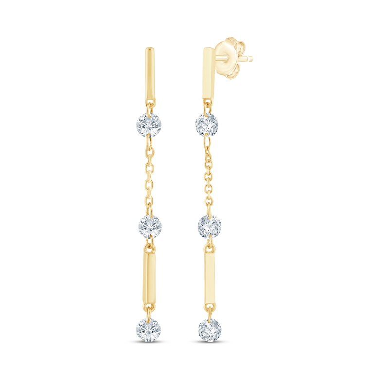 Main Image 1 of KAY Lab-Grown Diamonds Three-Stone Drop Bar Earrings 1/3 ct tw 10K Yellow Gold