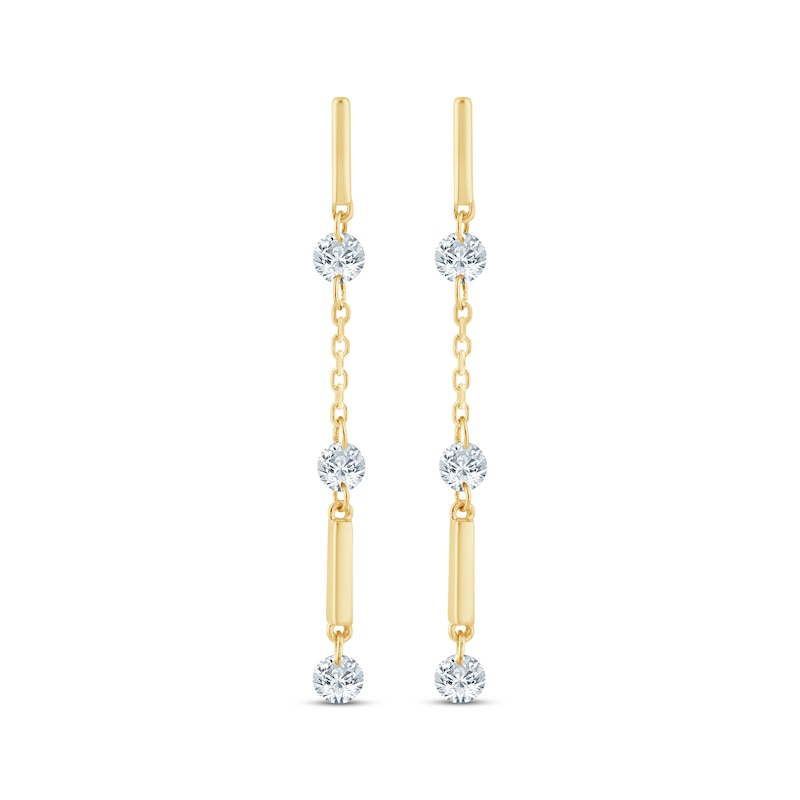 Main Image 2 of KAY Lab-Grown Diamonds Three-Stone Drop Bar Earrings 1/3 ct tw 10K Yellow Gold