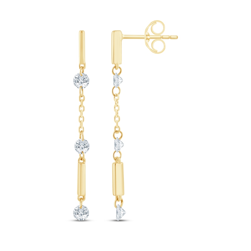 Main Image 3 of KAY Lab-Grown Diamonds Three-Stone Drop Bar Earrings 1/3 ct tw 10K Yellow Gold