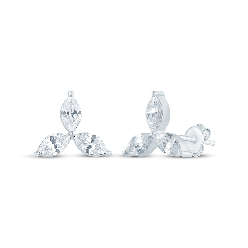 Main Image 1 of Monique Lhuillier Bliss Marquise-Cut Lab-Grown Diamond Three-Stone Stud Earrings 1/2 ct tw Platinum-Plated Sterling Silver