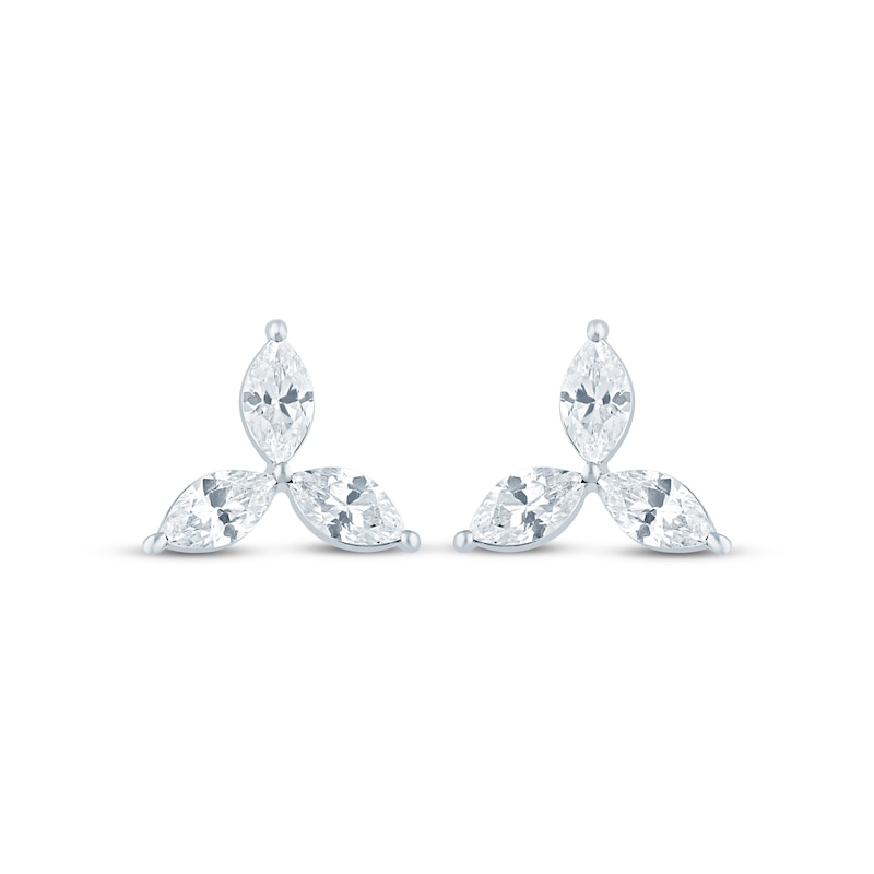 Main Image 2 of Monique Lhuillier Bliss Marquise-Cut Lab-Grown Diamond Three-Stone Stud Earrings 1/2 ct tw Platinum-Plated Sterling Silver