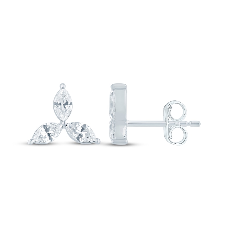 Main Image 3 of Monique Lhuillier Bliss Marquise-Cut Lab-Grown Diamond Three-Stone Stud Earrings 1/2 ct tw Platinum-Plated Sterling Silver