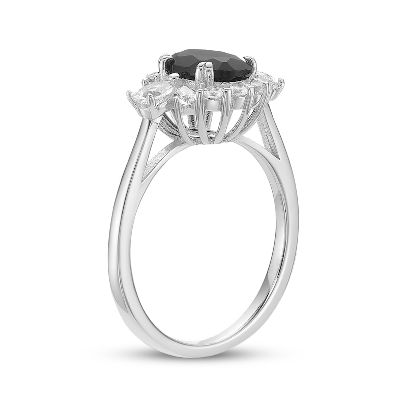 Main Image 2 of Cushion-Cut Black Onyx & White Lab-Created Sapphire Halo Ring Sterling Silver