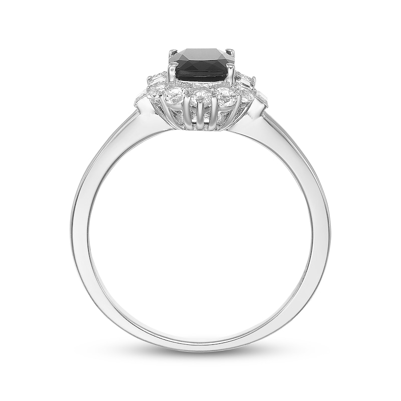 Main Image 3 of Cushion-Cut Black Onyx & White Lab-Created Sapphire Halo Ring Sterling Silver