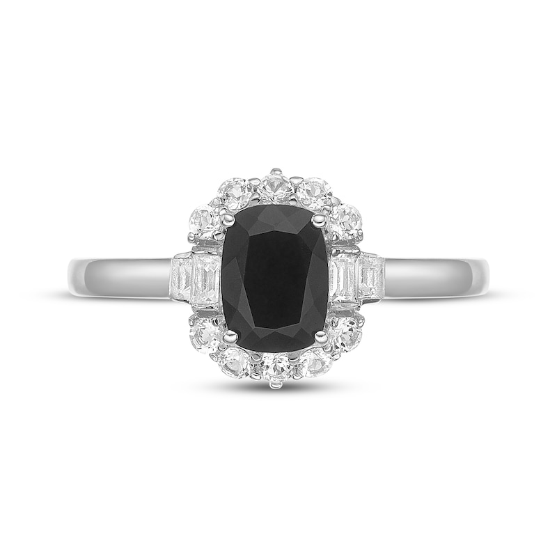Main Image 4 of Cushion-Cut Black Onyx & White Lab-Created Sapphire Halo Ring Sterling Silver