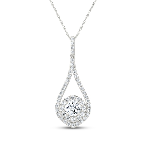 KAY Lab-Grown Diamonds Halo Teardrop Frame Necklace 1 ct tw 10K White Gold 18"