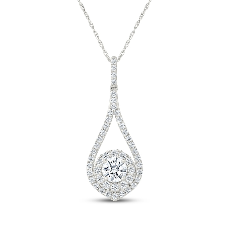 Main Image 1 of KAY Lab-Grown Diamonds Halo Teardrop Frame Necklace 1 ct tw 10K White Gold 18"
