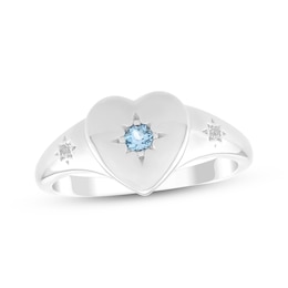 Swiss Blue Topaz & White Lab-Created Sapphire Heart Ring Sterling Silver