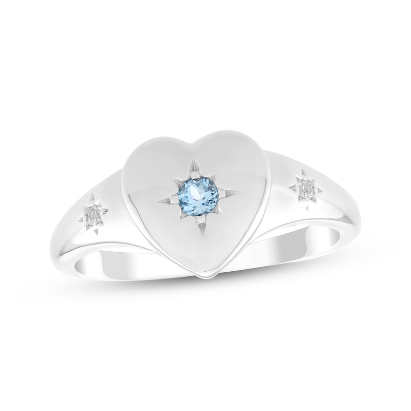 Main Image 1 of Swiss Blue Topaz & White Lab-Created Sapphire Heart Ring Sterling Silver