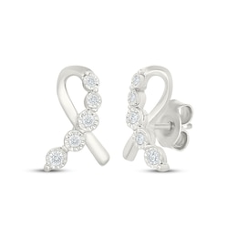 Diamond Ribbon Stud Earrings 1/10 ct tw Sterling Silver