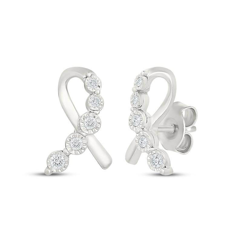 Main Image 1 of Diamond Ribbon Stud Earrings 1/10 ct tw Sterling Silver