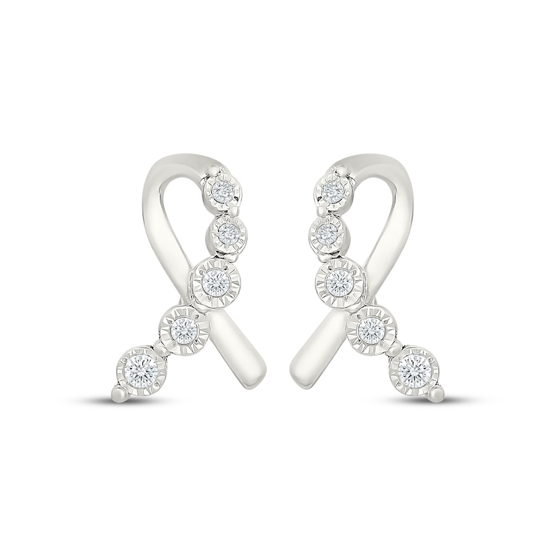 Main Image 2 of Diamond Ribbon Stud Earrings 1/10 ct tw Sterling Silver