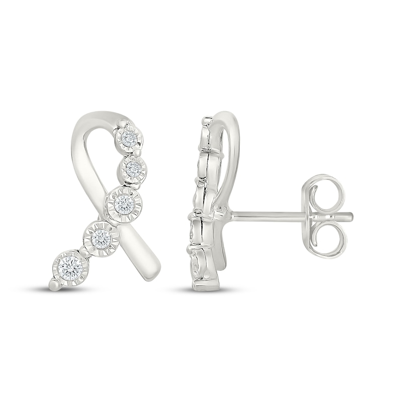 Main Image 3 of Diamond Ribbon Stud Earrings 1/10 ct tw Sterling Silver