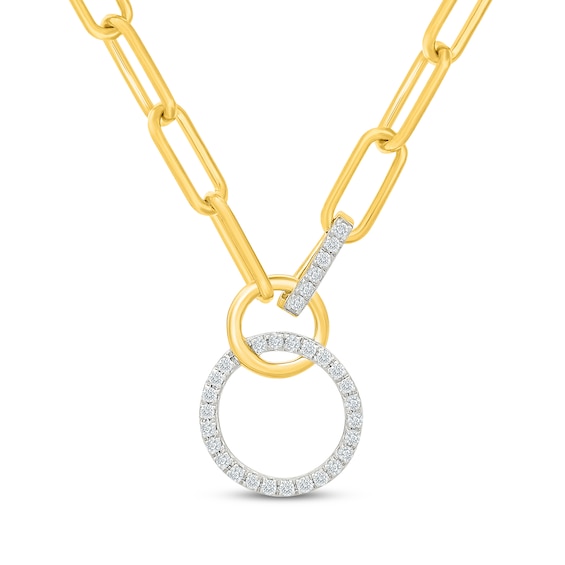 Diamond Circle Paperclip Chain Necklace 1/6 ct tw 18K Yellow Gold Vermeil Sterling Silver 18"