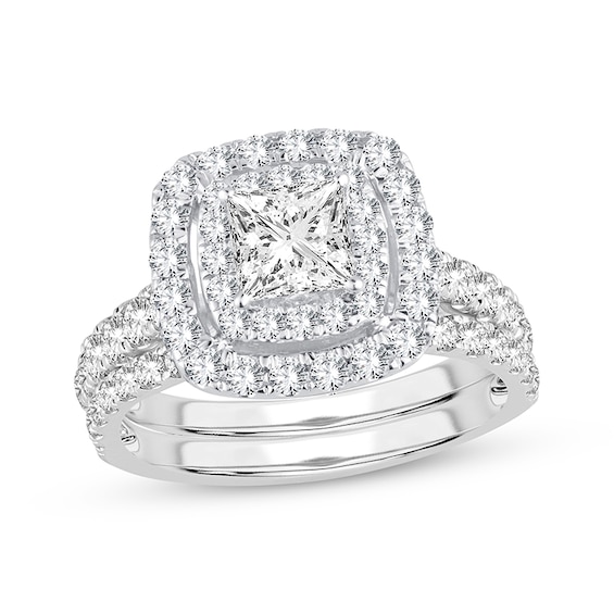 Now + Forever Lab-Grown Diamonds Princess-Cut Double Frame Bridal Set 2 ct tw 14K White Gold