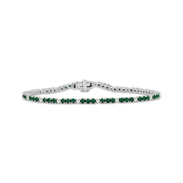 Lab-Created Emerald & White Lab-Created Sapphire Line Bracelet Sterling Silver 7.5"