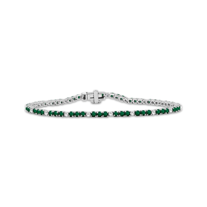 Main Image 1 of Lab-Created Emerald & White Lab-Created Sapphire Line Bracelet Sterling Silver 7.5"